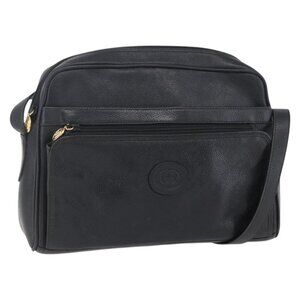 GUCCI Shoulder Bag Leather Black Gold Auth 152934